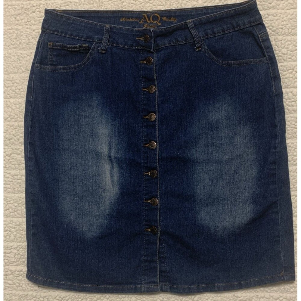 AQ Jeans Women’s Stretch Blue Denim Button-Front Skirt with Back Slit Size 2X